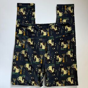 Lularoe Egyptian Cat Navy Blue & Yellow High Rise Leggings Pants OS/One Size